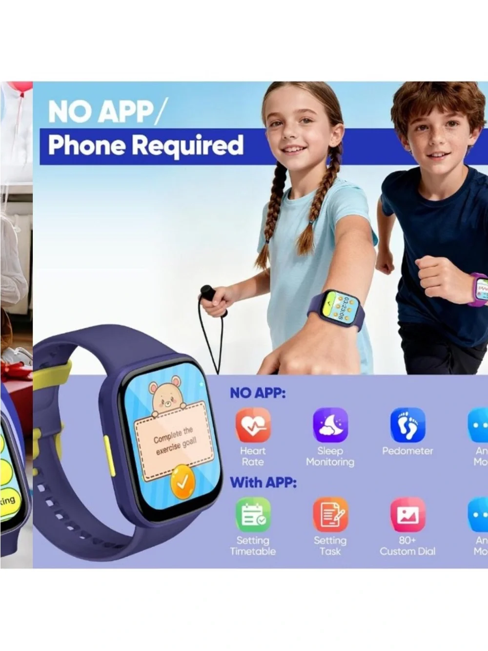 Kids Smart Watch - HD Touch Screen Fitness Tracker, Heart Rate Monitor